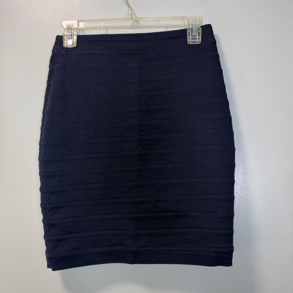 Express Navy Blue Bandage Mini Skirt Size 2 Exposed Back Zipper Bodycon